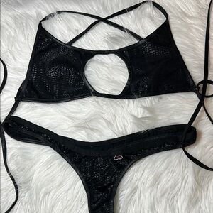 Wicked Temptations Black Snakeskin Thong Bikini